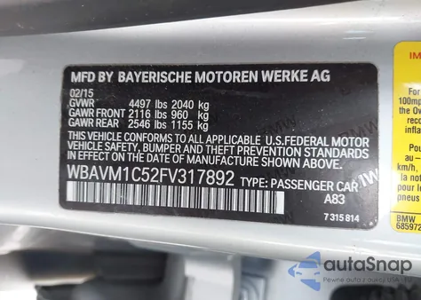 2015 BMW X1 Sdrive28I from USA, damaged, VIN WBAVM1C52FV317892